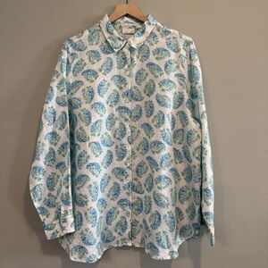 J.Jill Paisley Linen Button Up Shirt XL